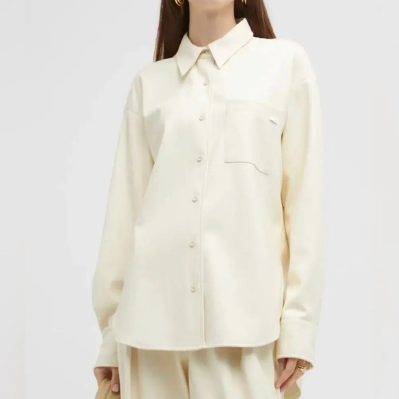 MOTHER Tops - MOTHER The Roomie Frenchie Button-Front Shirt Faux Leather Egret Size Medium